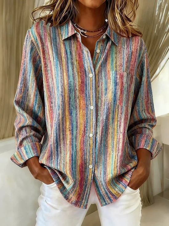 Beatriz | Blusa de Botões com Listras Abstratas Coloridas