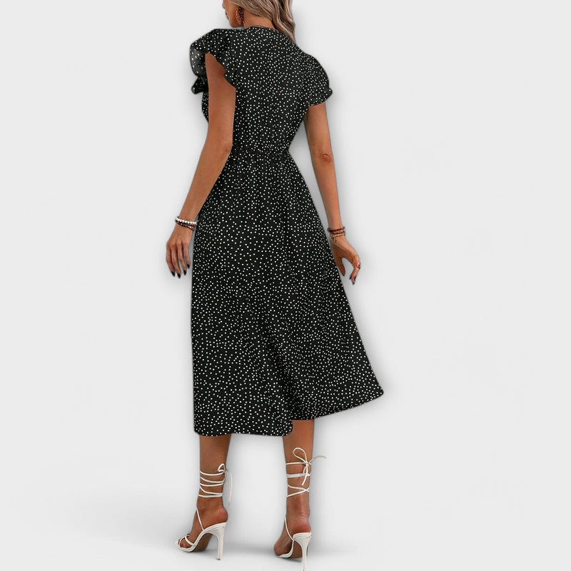 Vestido midi elegante com bolinhas