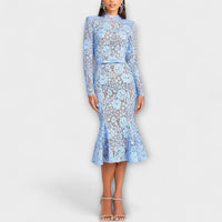 Freya - Vestido midi elegante de renda floral