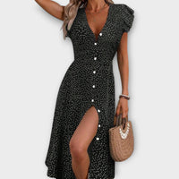 Vestido midi elegante com bolinhas