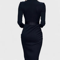 Mandarin - Vestido Preto Refinado com Cinto e Gola
