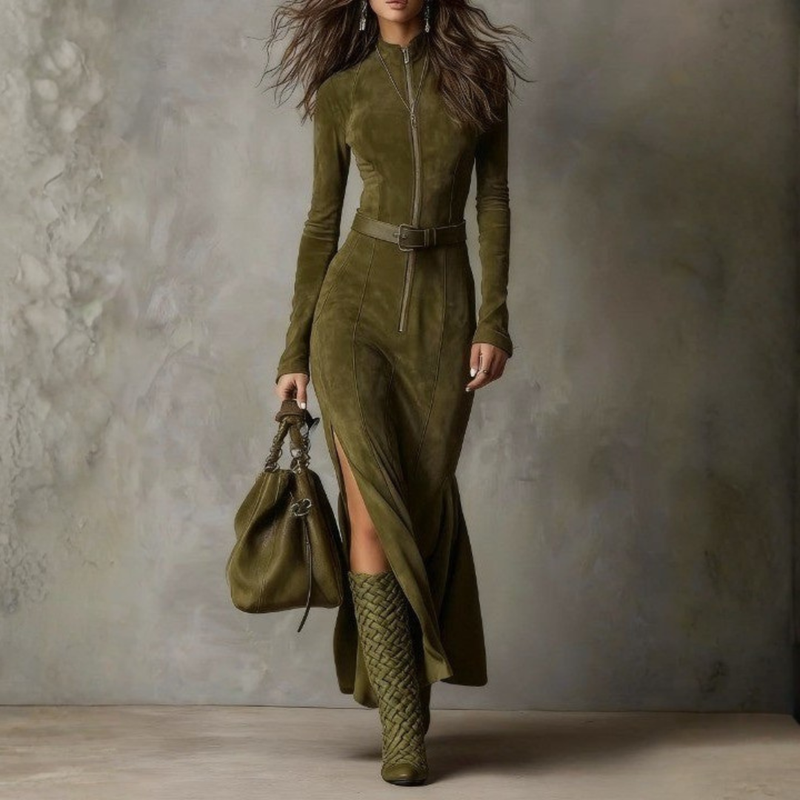 Lunori™ | Vestido longo de Mulher  de camurça Alessia