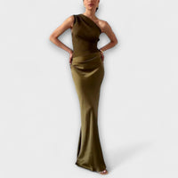 Amarílis - Vestido longo elegante com pregas de um ombro
