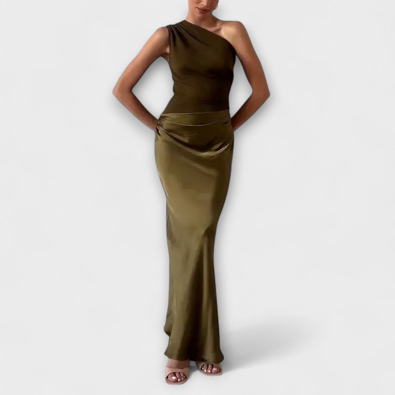 Amarílis - Vestido longo elegante com pregas de um ombro