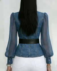 Alessia | Top de vaqueiro com mangas de chiffon leve