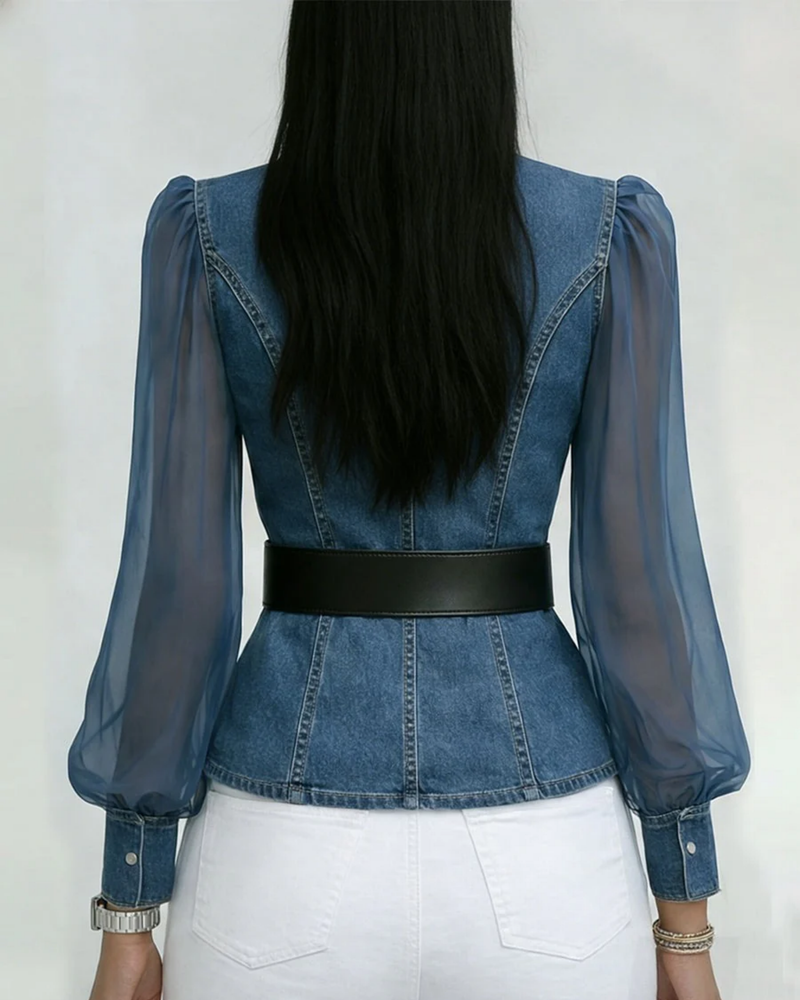 Alessia | Top de vaqueiro com mangas de chiffon leve