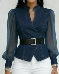 Alessia | Top de vaqueiro com mangas de chiffon leve