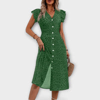 Vestido midi elegante com bolinhas