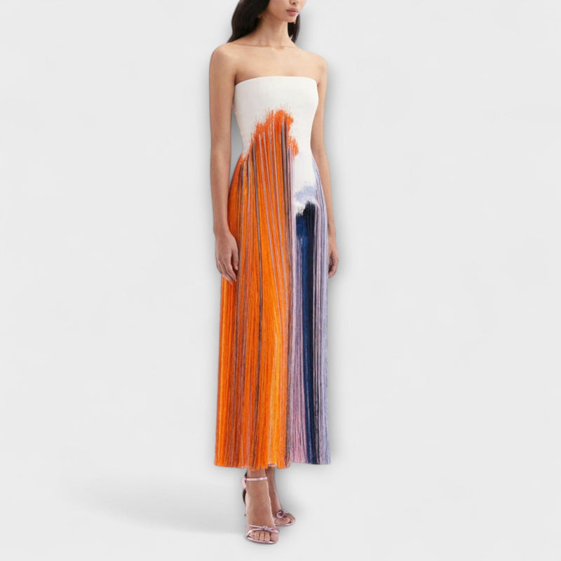 Verano - Vestido elegante com blocos de cor e franjas da moda