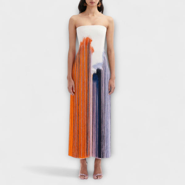 Verano - Vestido elegante com blocos de cor e franjas da moda
