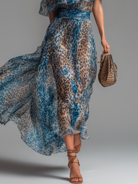 Selvaggia | Vestido Maxi Off-Shoulder com Padrão de Leopardo