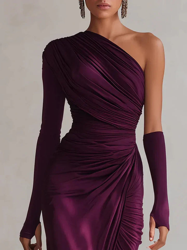 Rosalía™ | Vestido longo de festa assimétrico em cor violeta