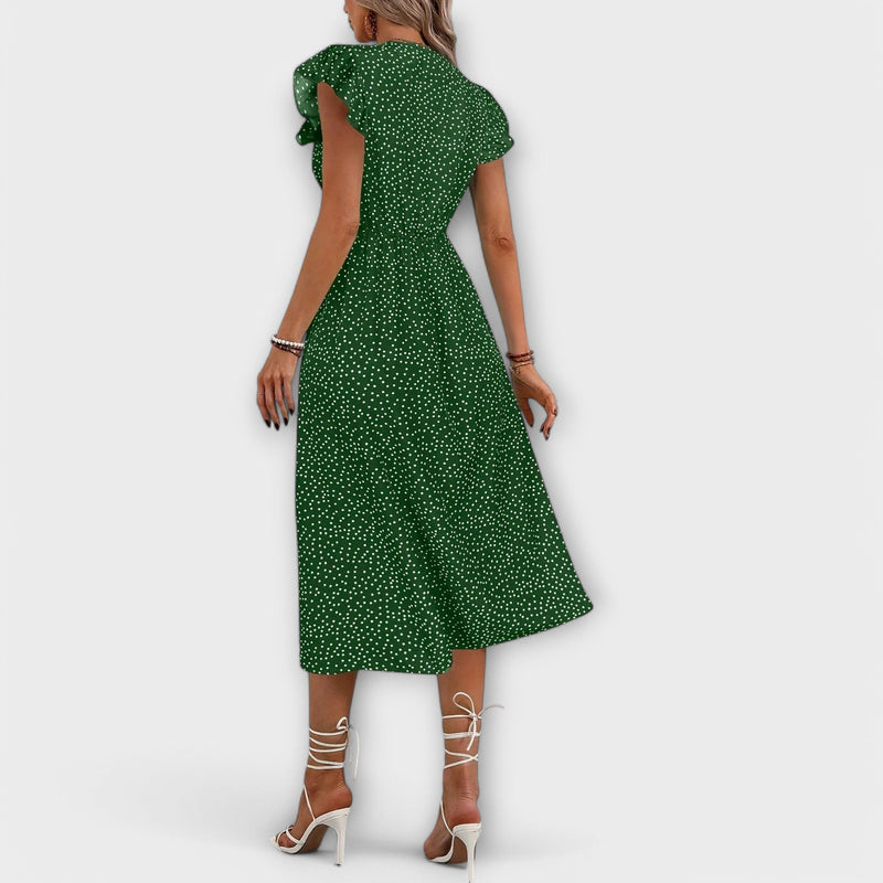 Vestido midi elegante com bolinhas