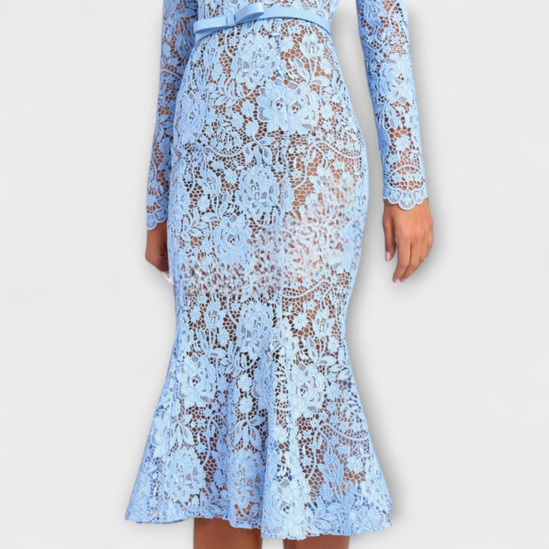 Freya - Vestido midi elegante de renda floral