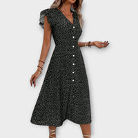 Vestido midi elegante com bolinhas