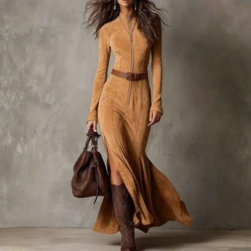 Lunori™ | Vestido longo de Mulher  de camurça Alessia