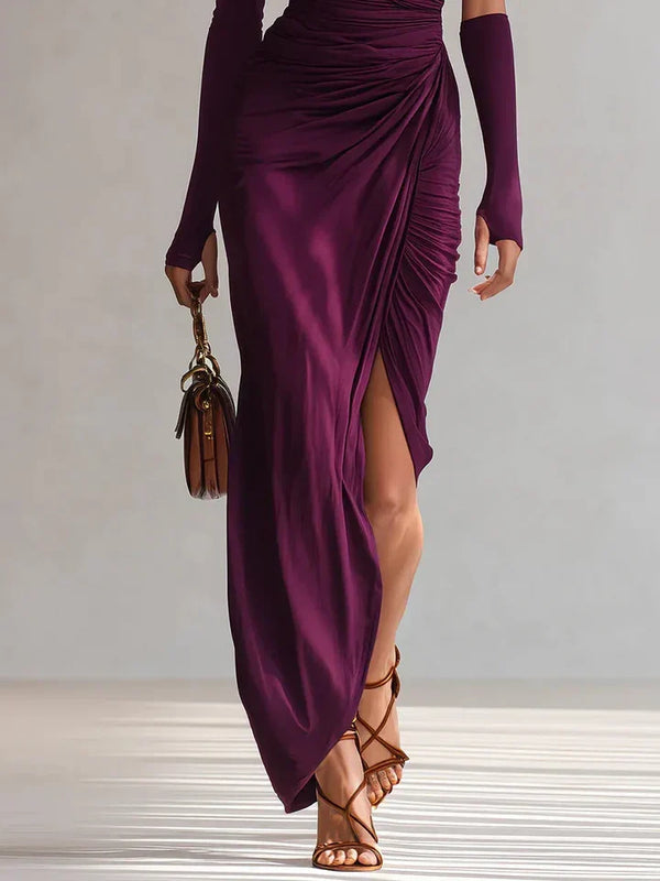 Rosalía™ | Vestido longo de festa assimétrico em cor violeta