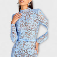 Freya - Vestido midi elegante de renda floral