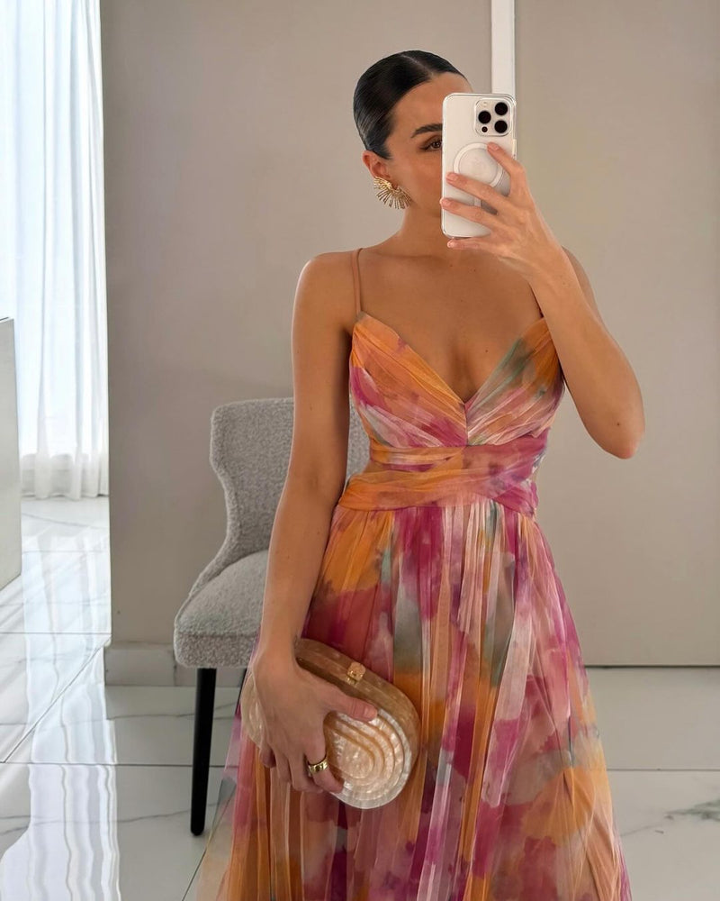 Giselle - Vestido longo de Mulher com estampa floral encantadora