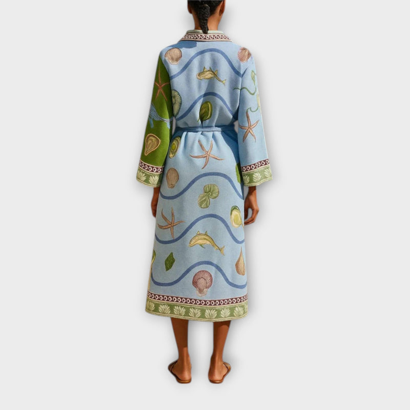Jule - vestidos midi estampados de sarja com cinto