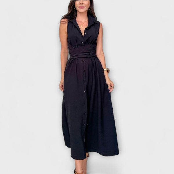 Mira - Vestidos midi impressionantes com fecho monocromático e detalhe de atar