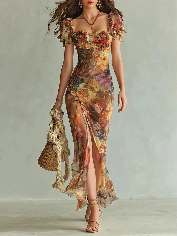 Alina | Vestido Maxi Floral Elegância Atemporal
