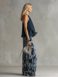 Ludovica | Conjunto Elegante com Top de Gola Alta e Calças Largas Impressas