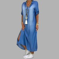 Lea | Vestido longo em look jeans com fenda lateral