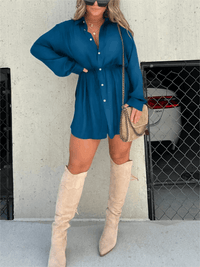 Vestido camisero negro elegante para mulher