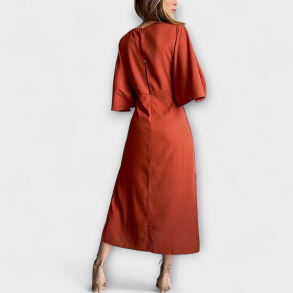 Holly - Vestido casual com decote em V, confeccionado em algodão e linho com laço