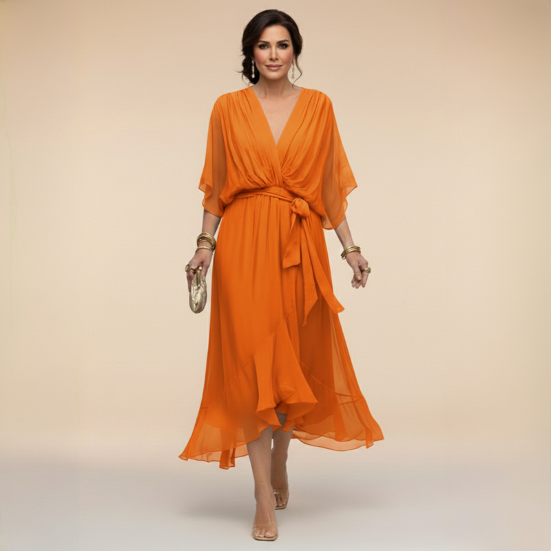 MARTA - VESTIDO DE CHIFFON COM DECOTE EM V