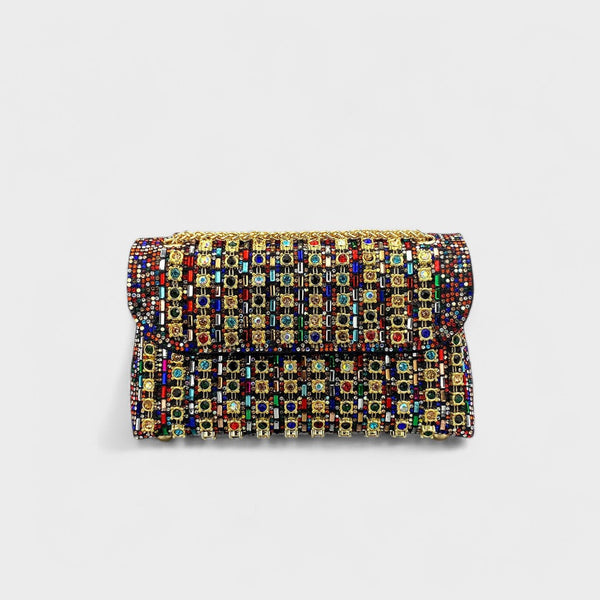 Claudia - Bolsa de ombro com corrente elegante e diamantes coloridos