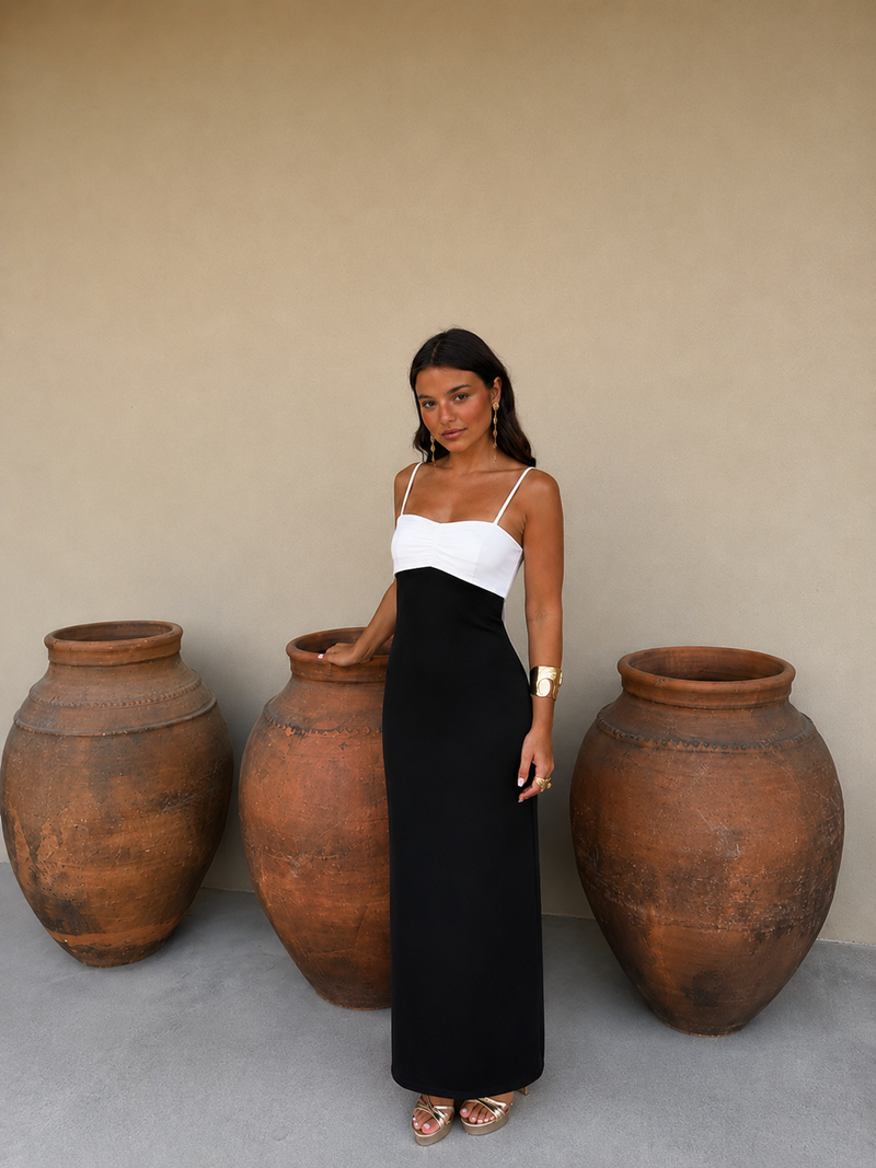 Vanessa / Vestido Bicolor Branco e Preto
