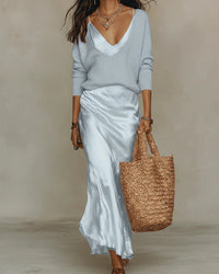 Elena | Vestido midi satinado com jersey incluído