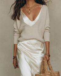 Elena | Vestido midi satinado com jersey incluído