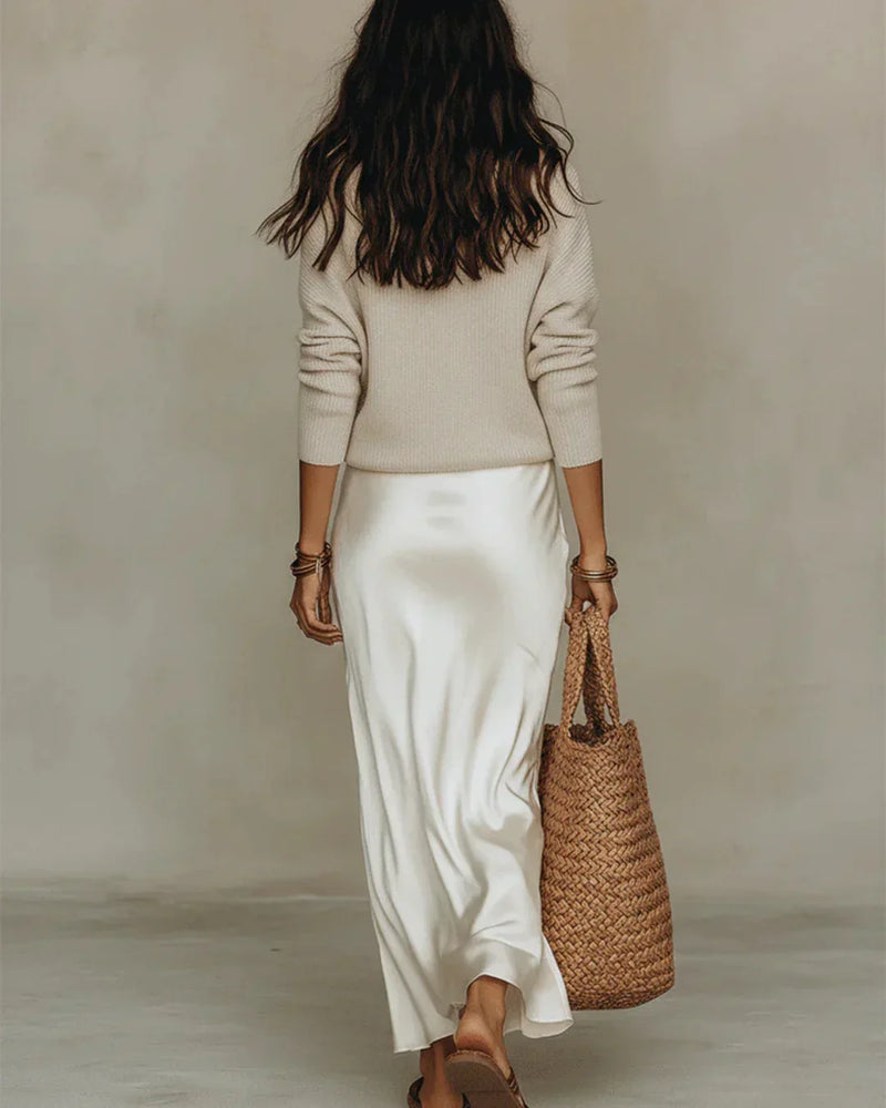 Elena | Vestido midi satinado com jersey incluído
