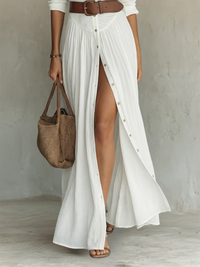 Helenia | Vestido Maxi Langes com Gola Cortada e Mangas Longas para Mulheres
