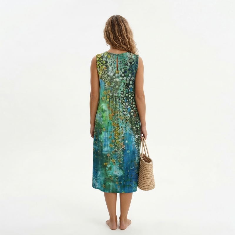 Vitória | Vestido Midi Estampado sem Mangas – Frescura e Estilo