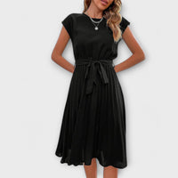 Claire - Manga curta, plissado, vestido midi casual