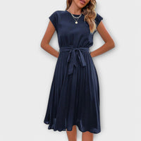 Claire - Manga curta, plissado, vestido midi casual