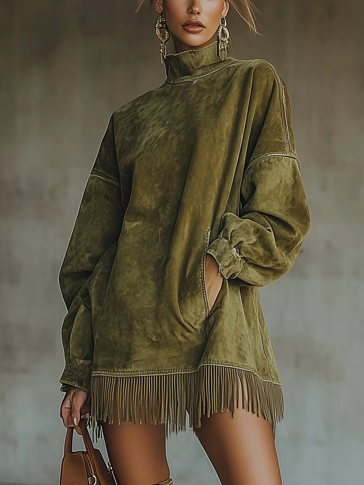 Amalia | Vestido com gola alta e franjas