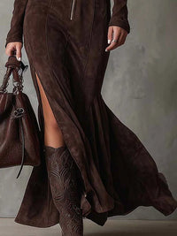 Lunori™ | Vestido longo de Mulher  de camurça Alessia