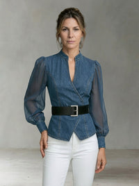 Alessia | Top de vaqueiro com mangas de chiffon leve