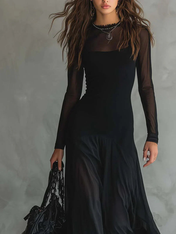 Nerea | Vestido Maxi de Tule Preto com Corte Larguinho