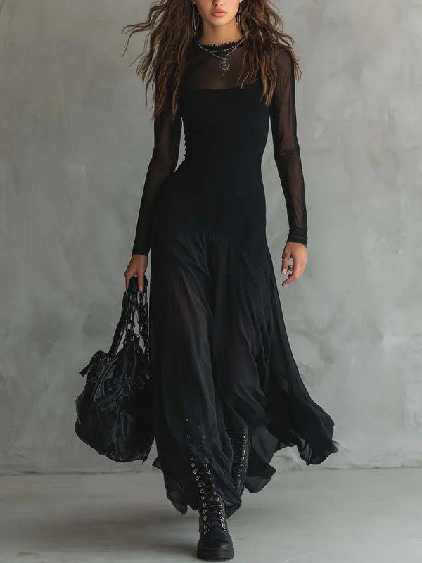 Nerea | Vestido Maxi de Tule Preto com Corte Larguinho