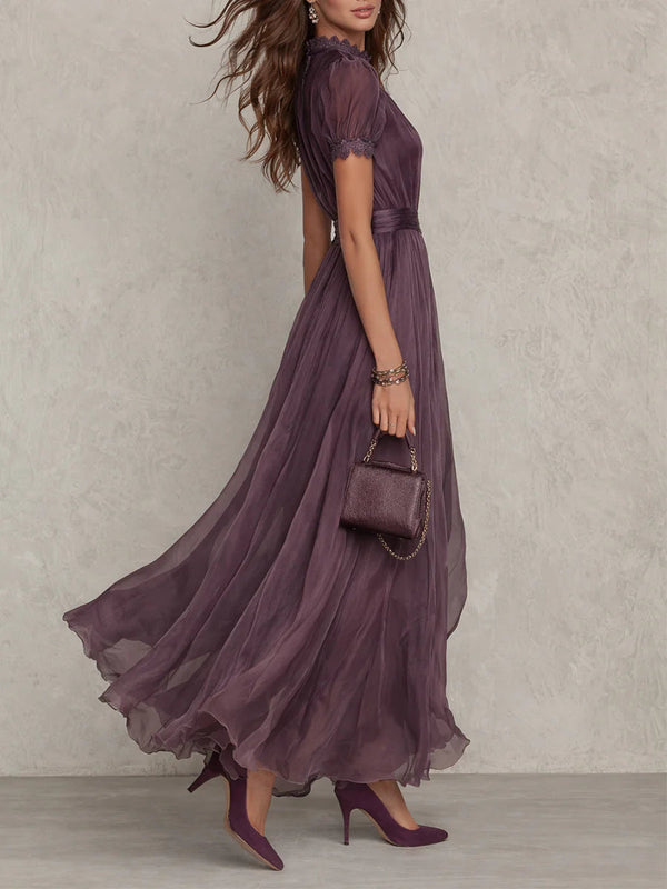 Flavia | Vestido longo lilás com decote em forma de chave