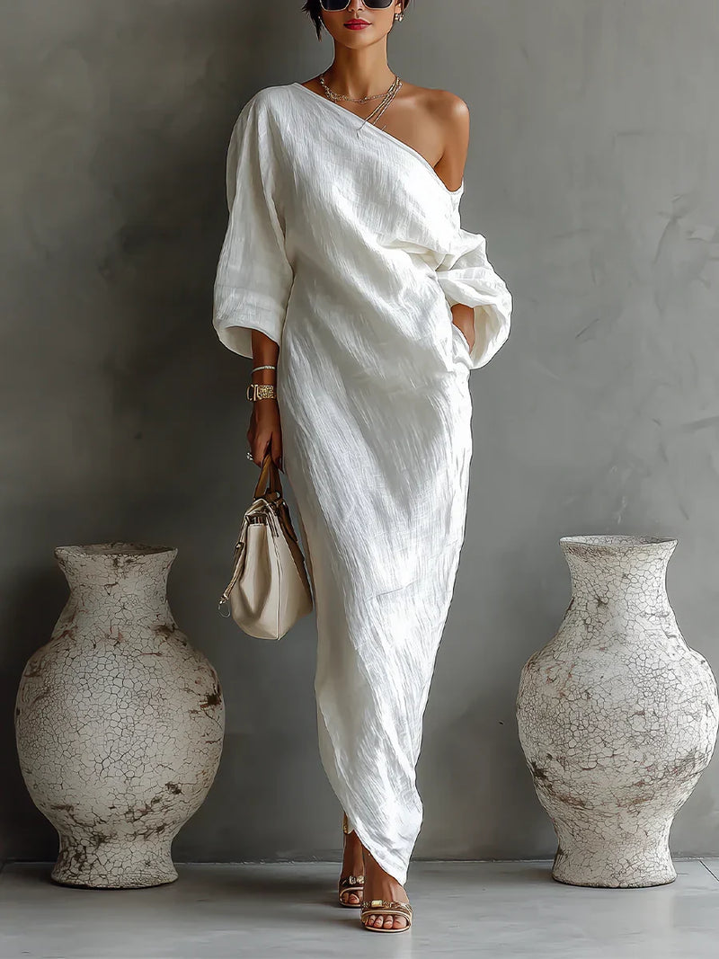 Melisa | Vestido maxi assimétrico, elegante e fluido