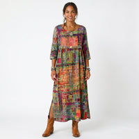 Amélia - Vestido Midi Padrão Abstrato