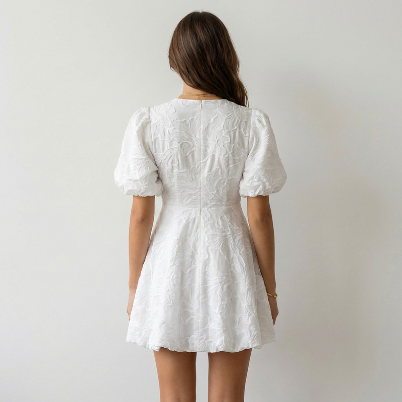 Sofía Vestido Mini Branco Bordado