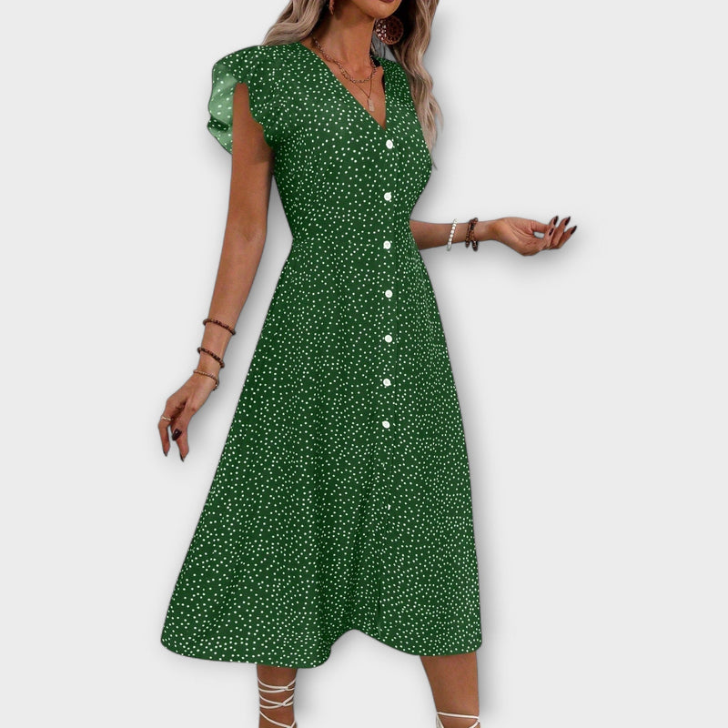 Vestido midi elegante com bolinhas